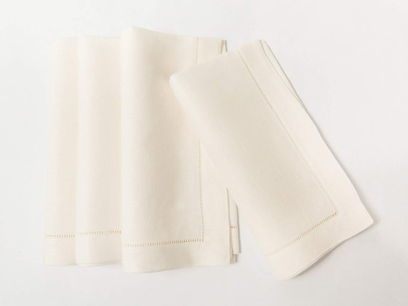 Minhcraft Ivory Linen Hem Stitch Dinner Napkins - Set of 6 20"x20"-Ladder hemstitch 100% Linen Cloth Napkins - Image 3